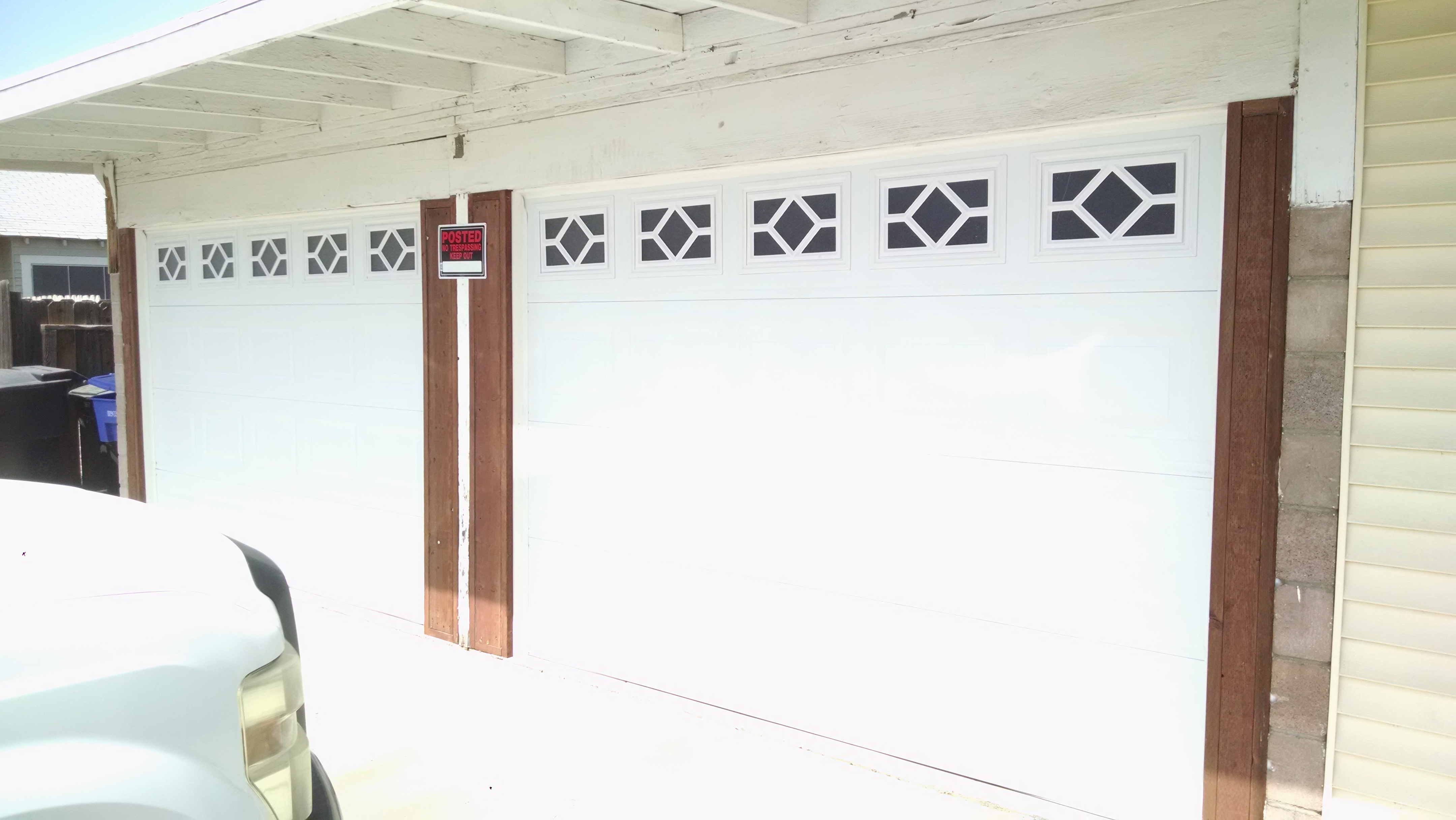 Old, faded garage door